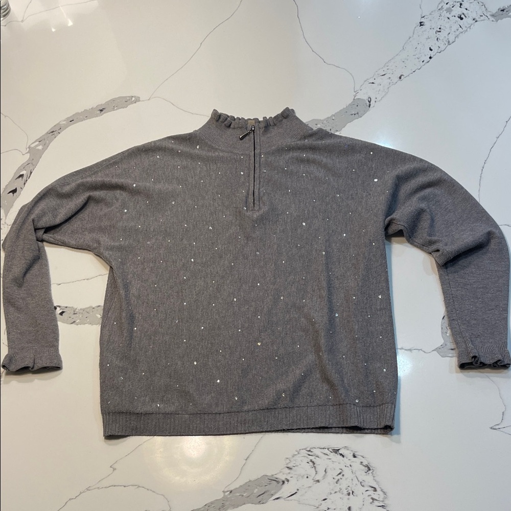 Liv Milano Gray Neck Sweater with Rhinestone Accents size Small